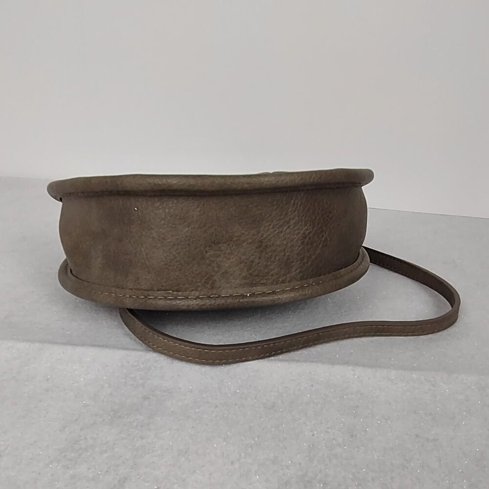 Antik Kraft Round Crossbody Bag Gray Brown Faux Leather Braided Handle - Picture 3 of 14